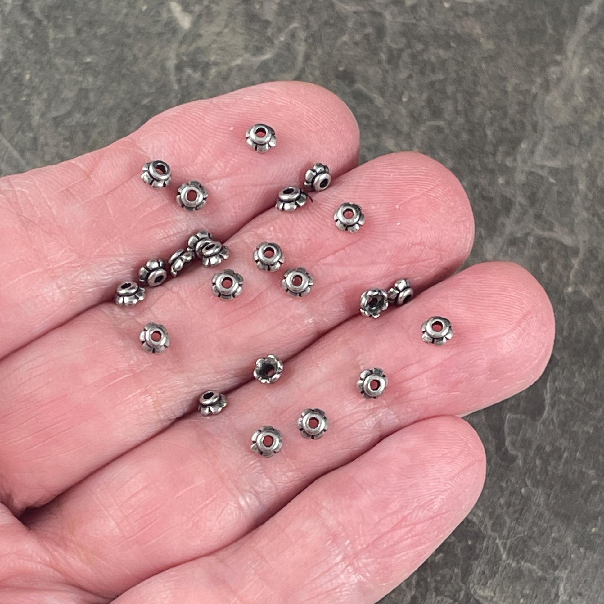 TierraCast Antiqued Pewter Flower Bead Caps, 3.5mm Tiny Scalloped Petal Bead Caps (PF/790-04) * Qty. 50