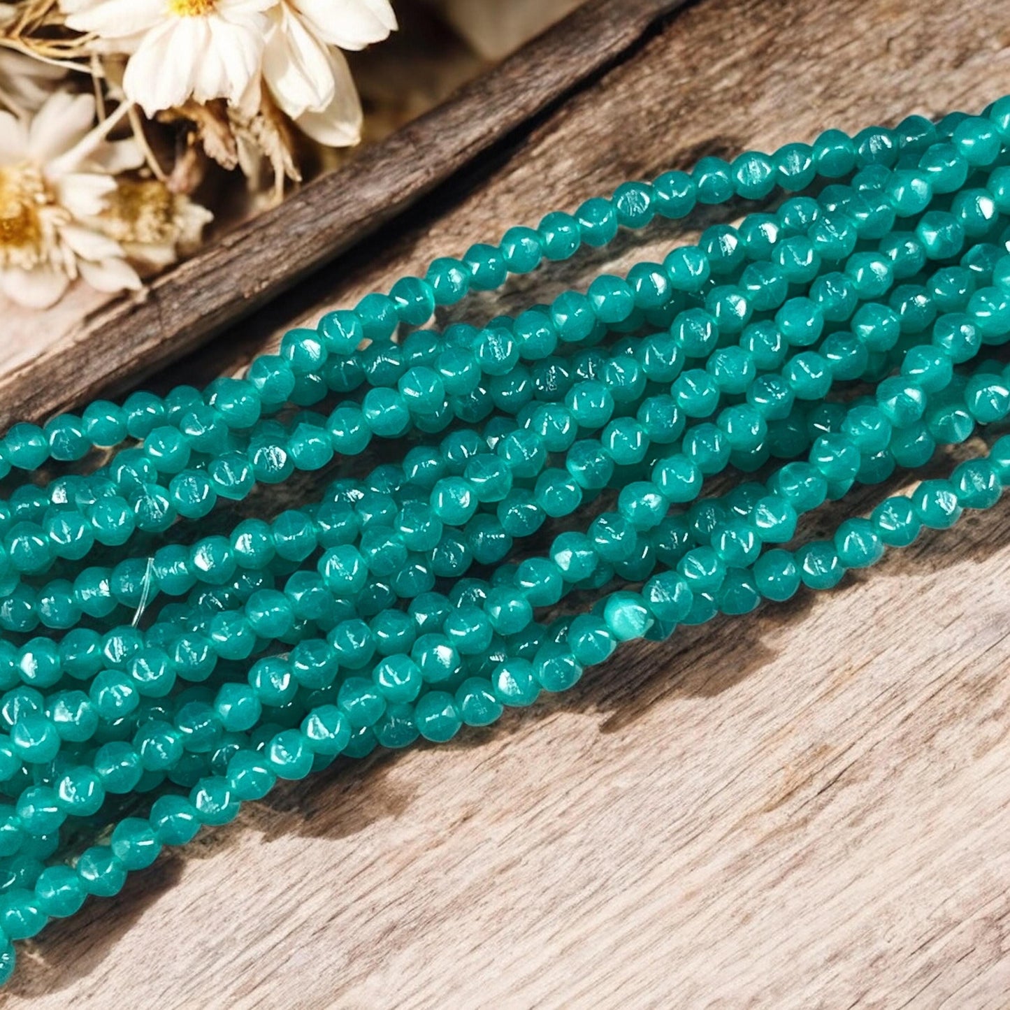 Czech Glass Beads - 3mm English Cut, Atlantic Green Beads, Small Milky Green (EC3/SM-52060) * Qty. 50