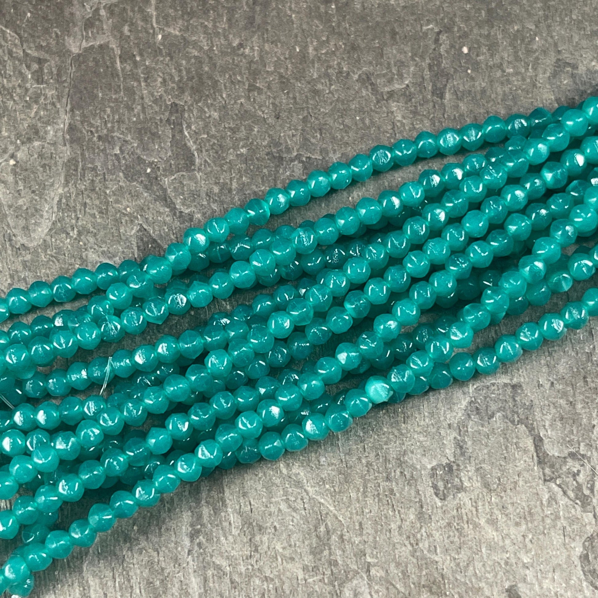 Czech Glass Beads - 3mm English Cut, Atlantic Green Beads, Small Milky Green (EC3/SM-52060) * Qty. 50