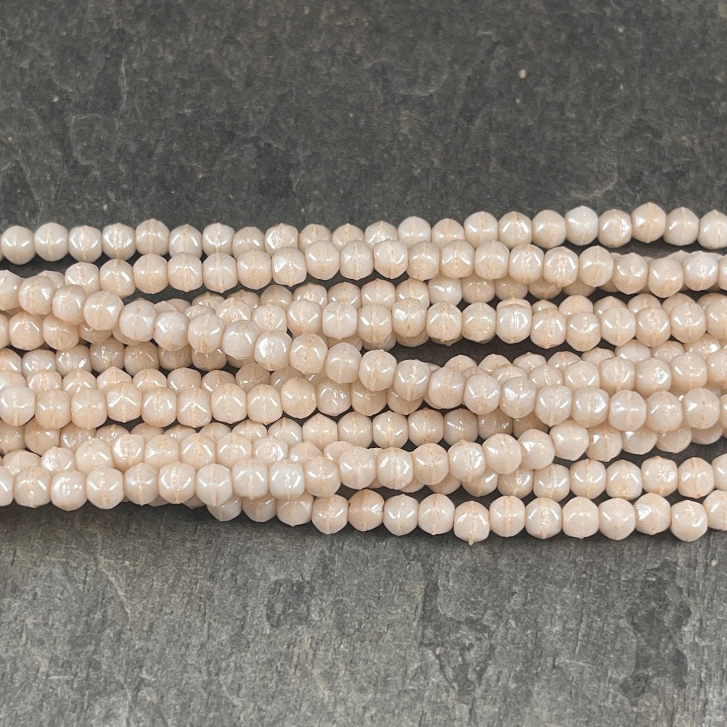 Czech Glass Beads - 3mm English Cut, Beige, Off-White, Ivory Faceted Cube Spacer Beads (EC/SM-P14413) * Qty. 50