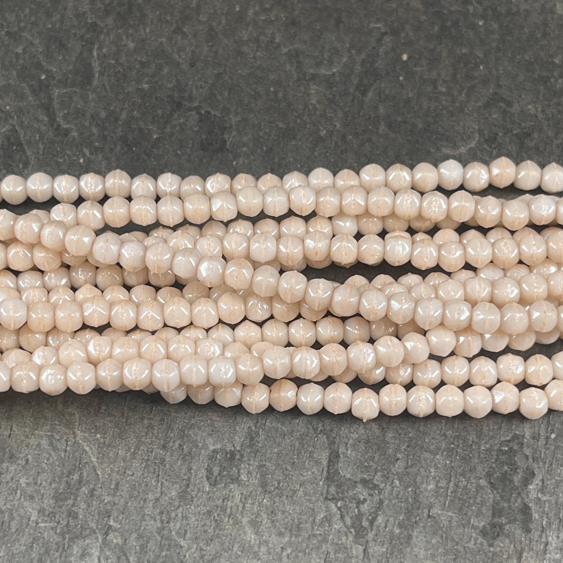 Czech Glass Beads - 3mm English Cut, Beige, Off-White, Ivory Faceted Cube Spacer Beads (EC/SM-P14413) * Qty. 50
