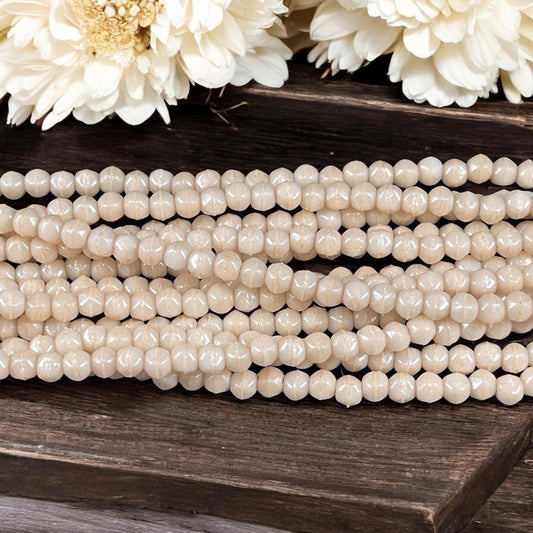 Czech Glass Beads - 3mm English Cut, Beige, Off-White, Ivory Faceted Cube Spacer Beads (EC/SM-P14413) * Qty. 50