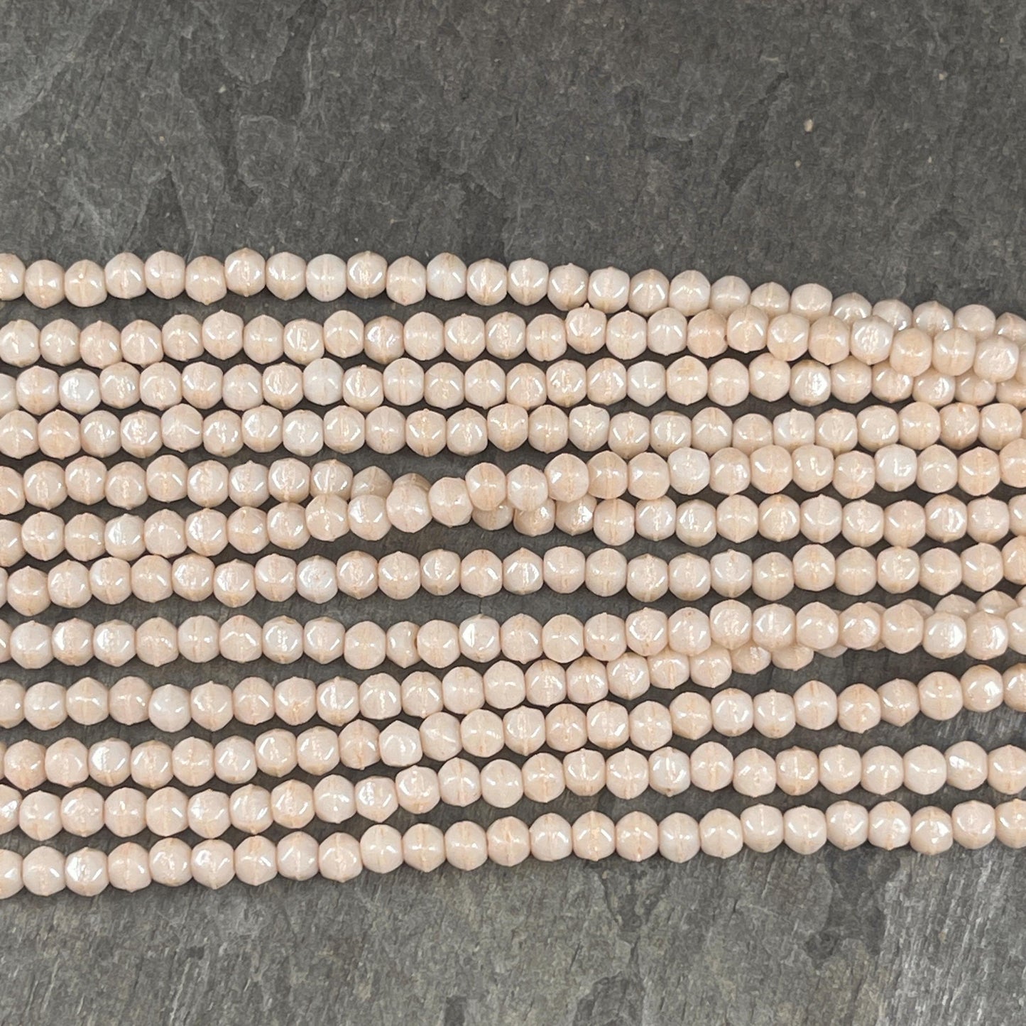 Czech Glass Beads - 3mm English Cut, Beige, Off-White, Ivory Faceted Cube Spacer Beads (EC/SM-P14413) * Qty. 50
