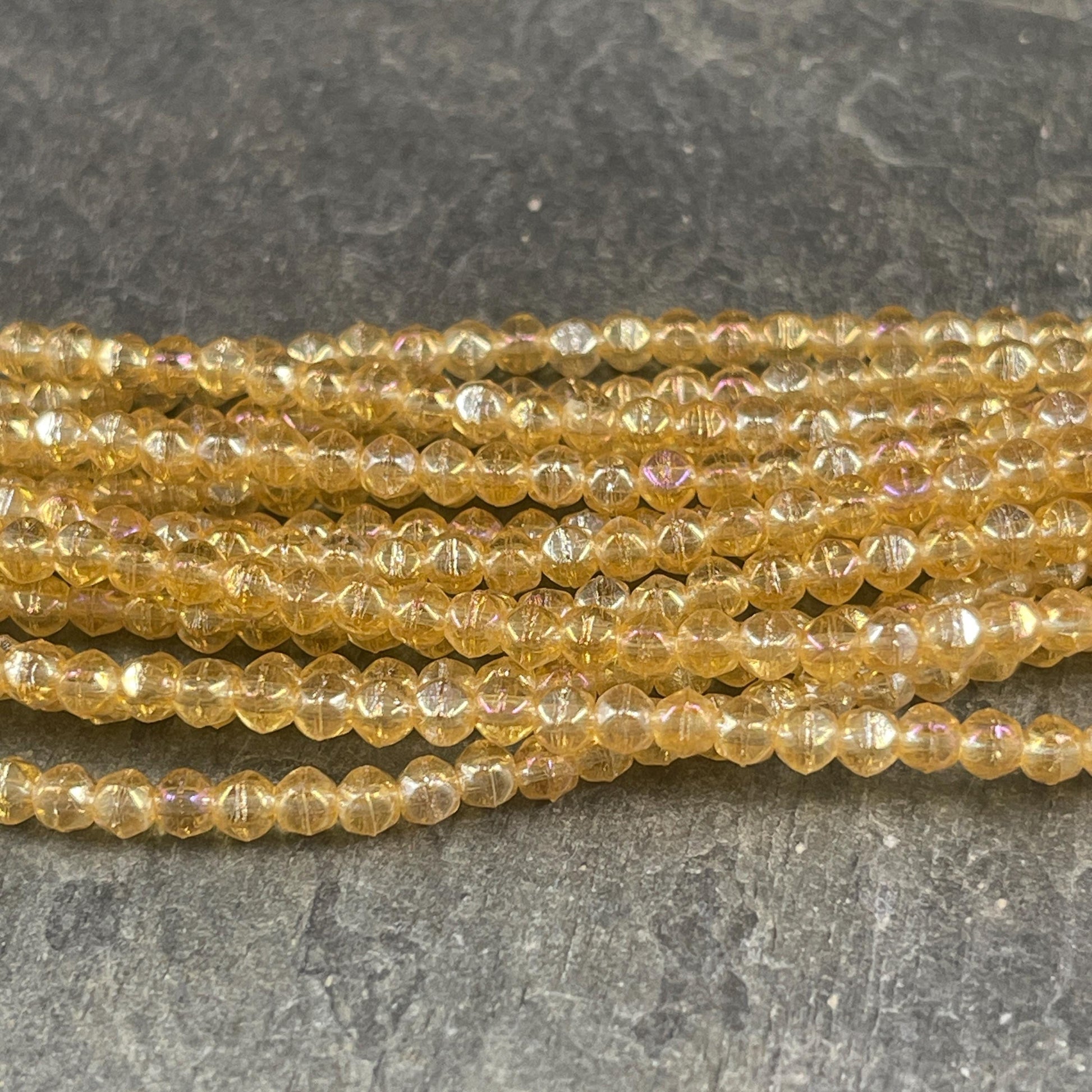 Czech Glass Beads - 3mm English Cut Golden Yellow Spacer Beads (EC/SM-LR1006) * Qty. 50