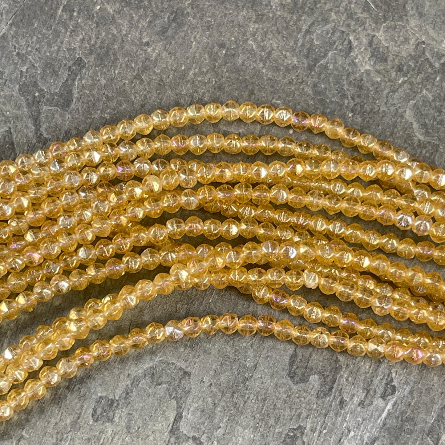 Czech Glass Beads - 3mm English Cut Golden Yellow Spacer Beads (EC/SM-LR1006) * Qty. 50