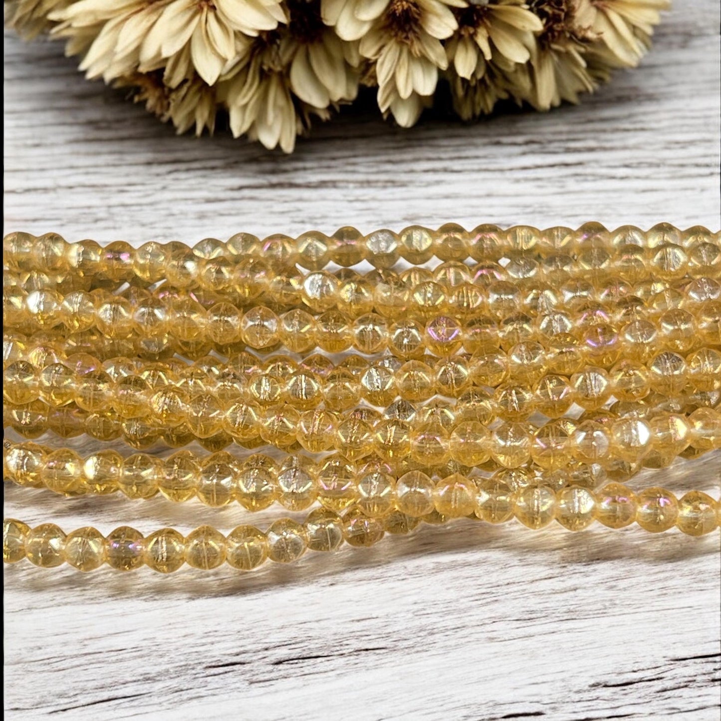 Czech Glass Beads - 3mm English Cut Golden Yellow Spacer Beads (EC/SM-LR1006) * Qty. 50