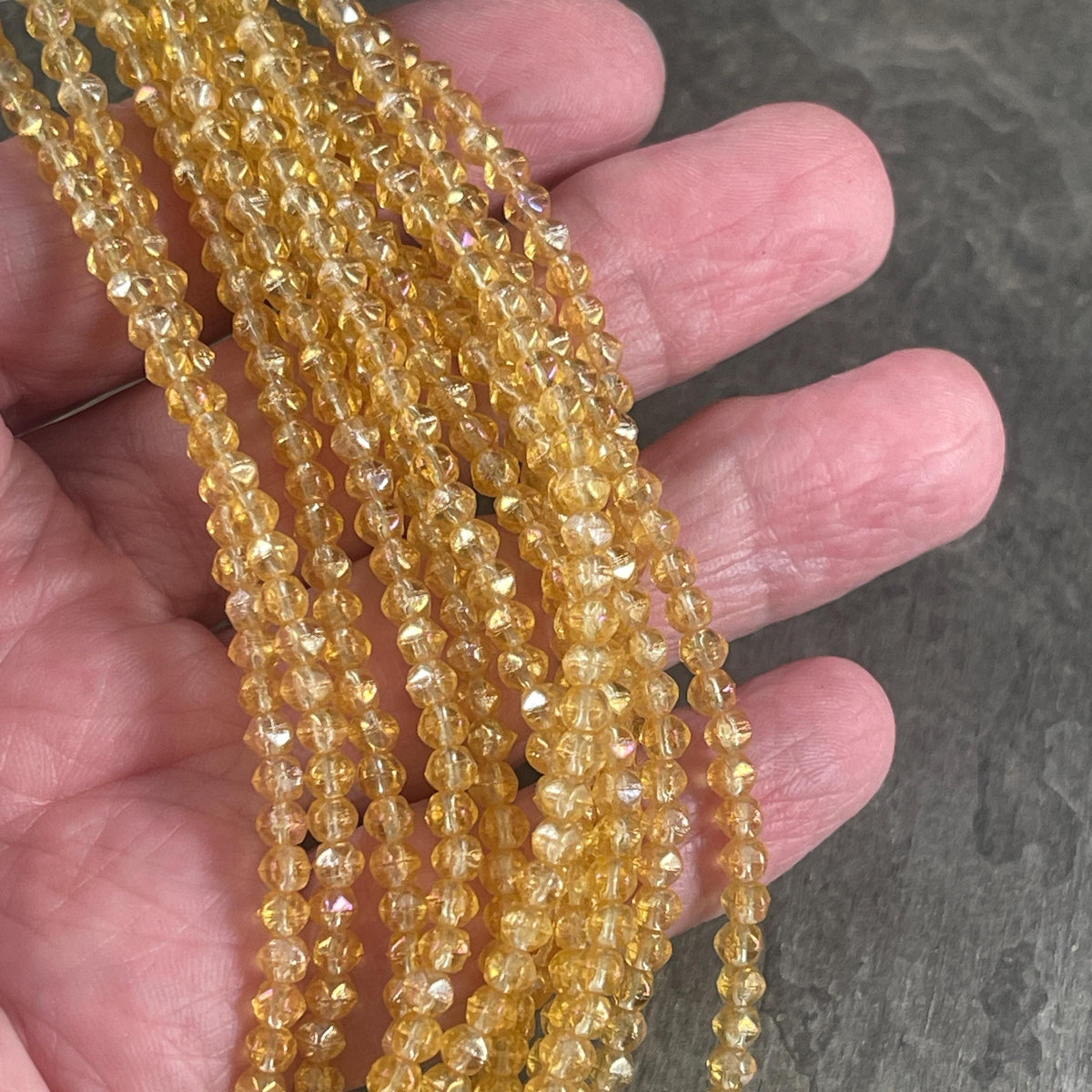 Czech Glass Beads - 3mm English Cut Golden Yellow Spacer Beads (EC/SM-LR1006) * Qty. 50
