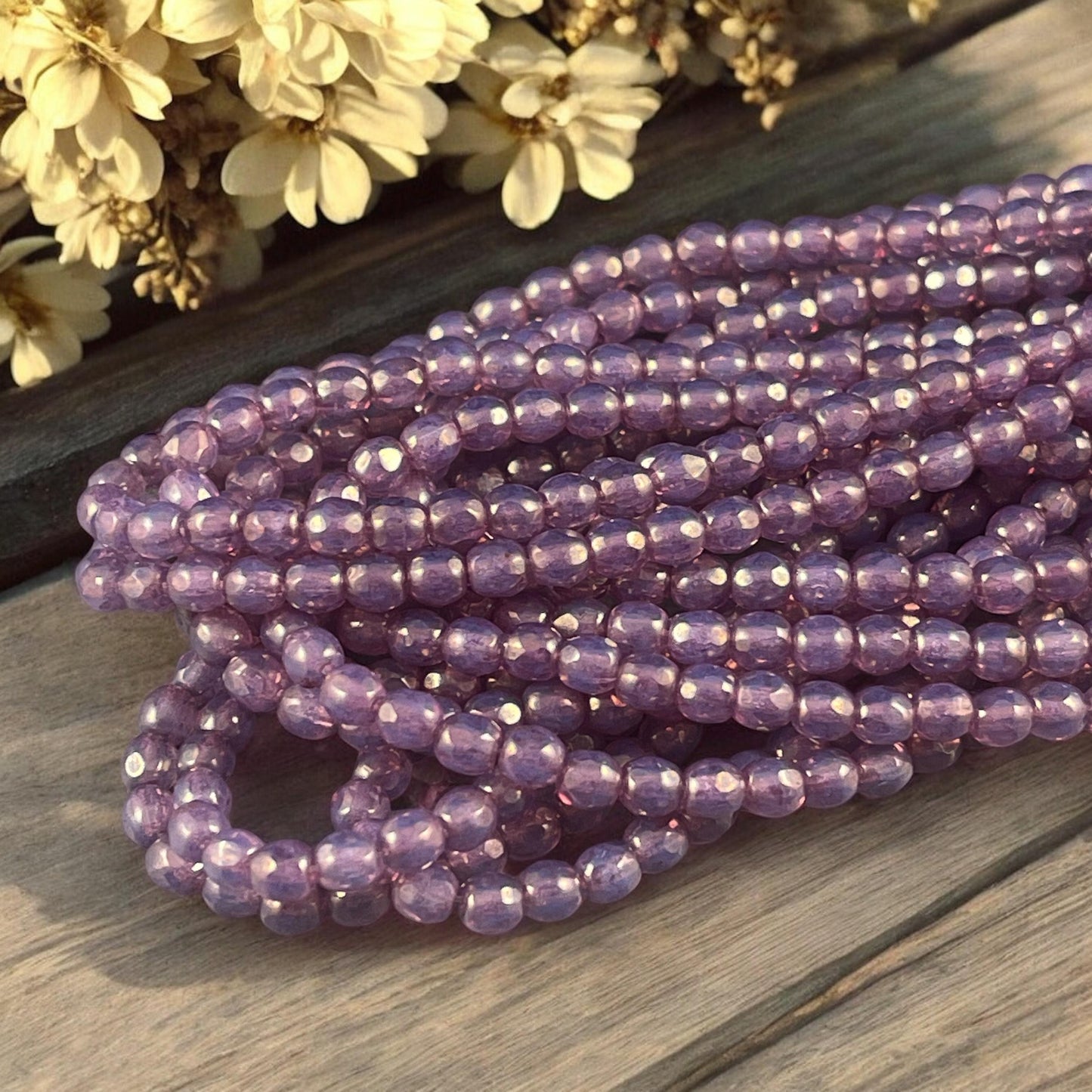 Czech Glass Beads - 4mm Faceted Round Beads - Purple Thistle Glass Beads (FP4/N-118B) * Qty. 50