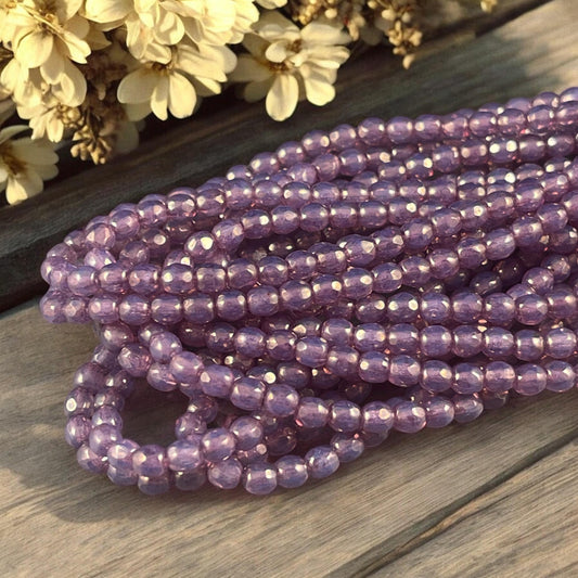 Czech Glass Beads - 4mm Faceted Round Beads - Purple Thistle Glass Beads (FP4/N-118B) * Qty. 50
