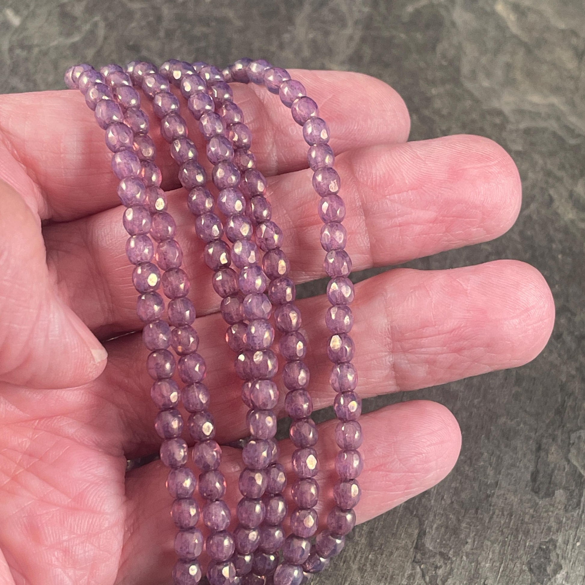 Czech Glass Beads - 4mm Faceted Round Beads - Purple Thistle Glass Beads (FP4/N-118B) * Qty. 50