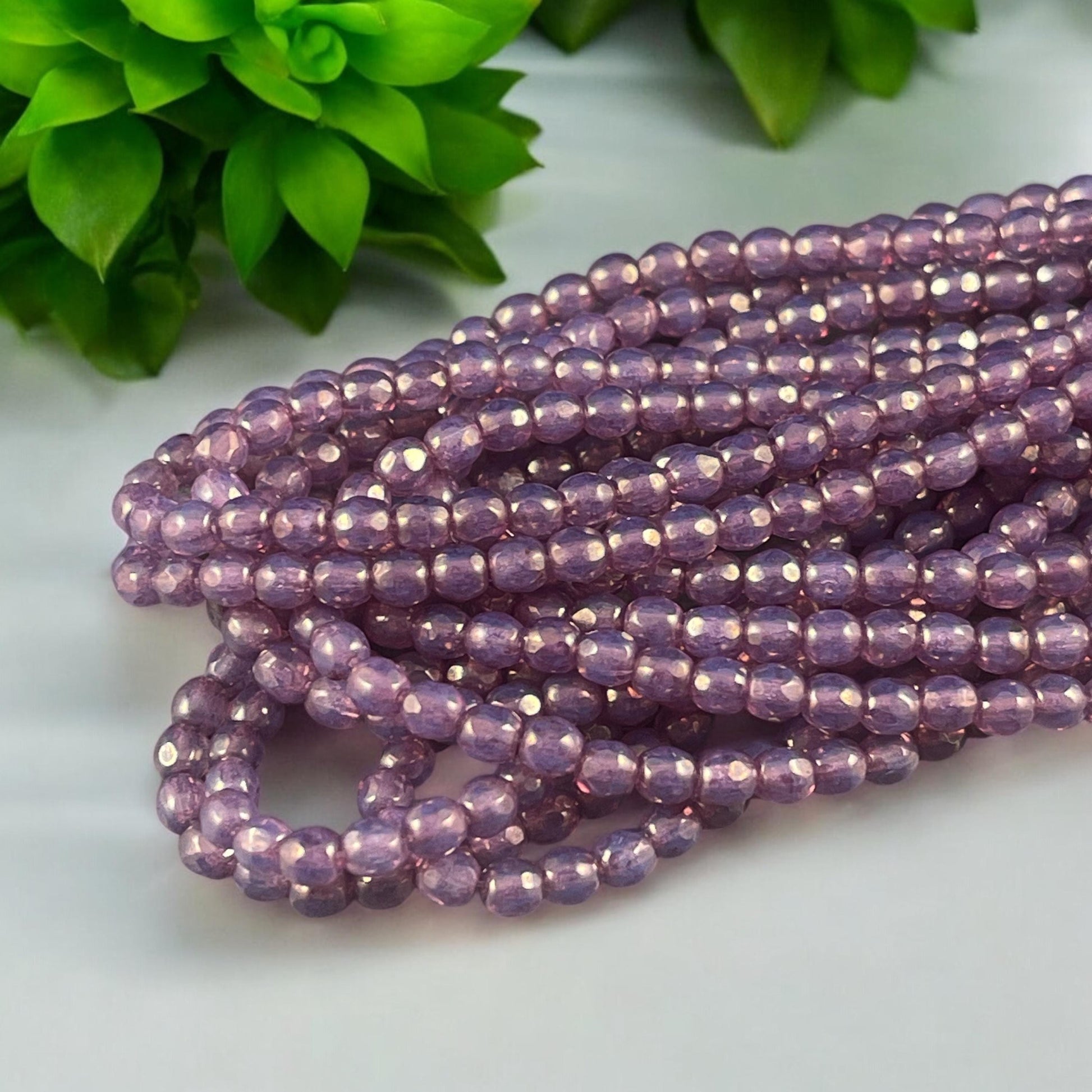 Czech Glass Beads - 4mm Faceted Round Beads - Purple Thistle Glass Beads (FP4/N-118B) * Qty. 50