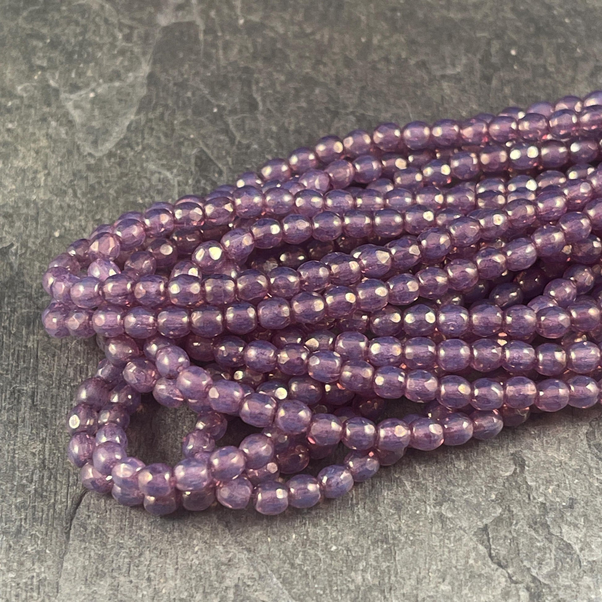 Czech Glass Beads - 4mm Faceted Round Beads - Purple Thistle Glass Beads (FP4/N-118B) * Qty. 50