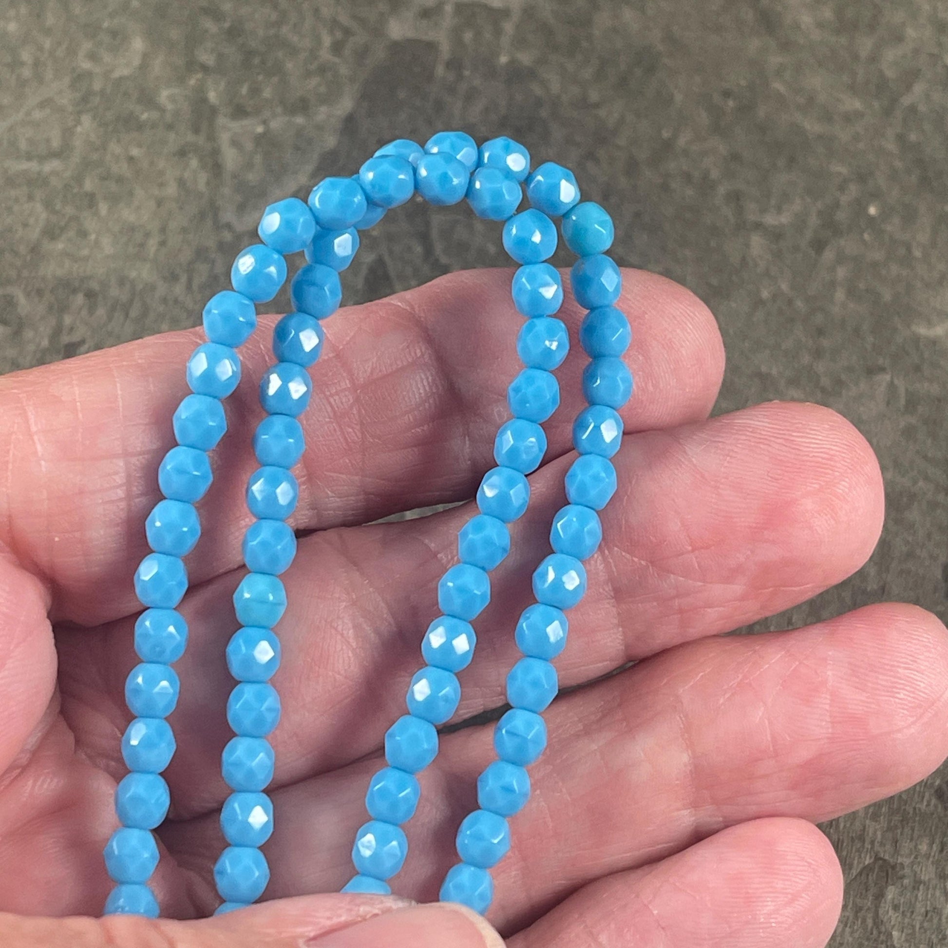 Faceted Turquoise Beads Turquoise Blue Czech Beads 4mm Czech Glass Fire Polished Beads - Opaque Blue Turquoise (FP4/SM-6305) - Qty 50