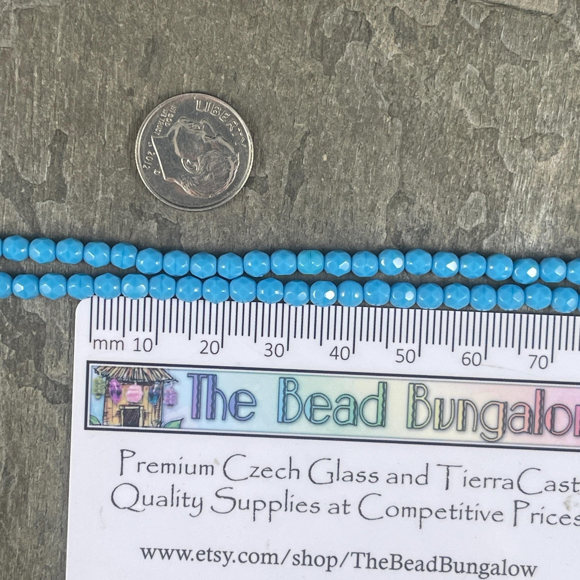 Faceted Turquoise Beads Turquoise Blue Czech Beads 4mm Czech Glass Fire Polished Beads - Opaque Blue Turquoise (FP4/SM-6305) - Qty 50