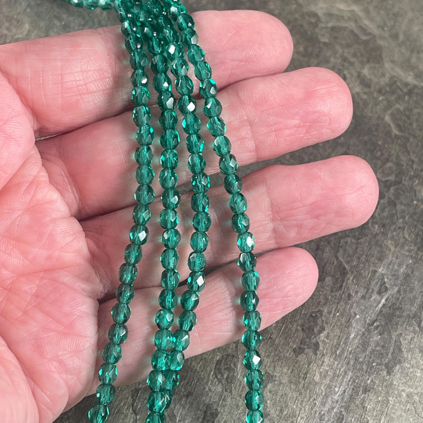 Czech Glass Beads - 4mm Emerald Green Glass Beads 4mm Faceted Round Czech Beads Transparent Emerald Green Beads (FP4/SM-5073) * Qty 50