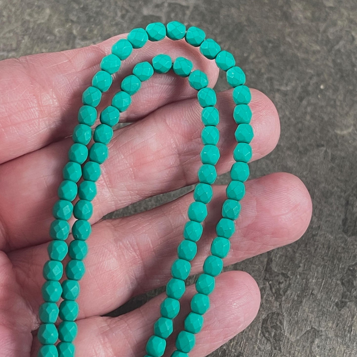 Czech Glass Beads - 4mm Faceted Round Fire Polished Beads - Matte-Neon Emerald Green (FP4/SM-25128) * Qty. 50