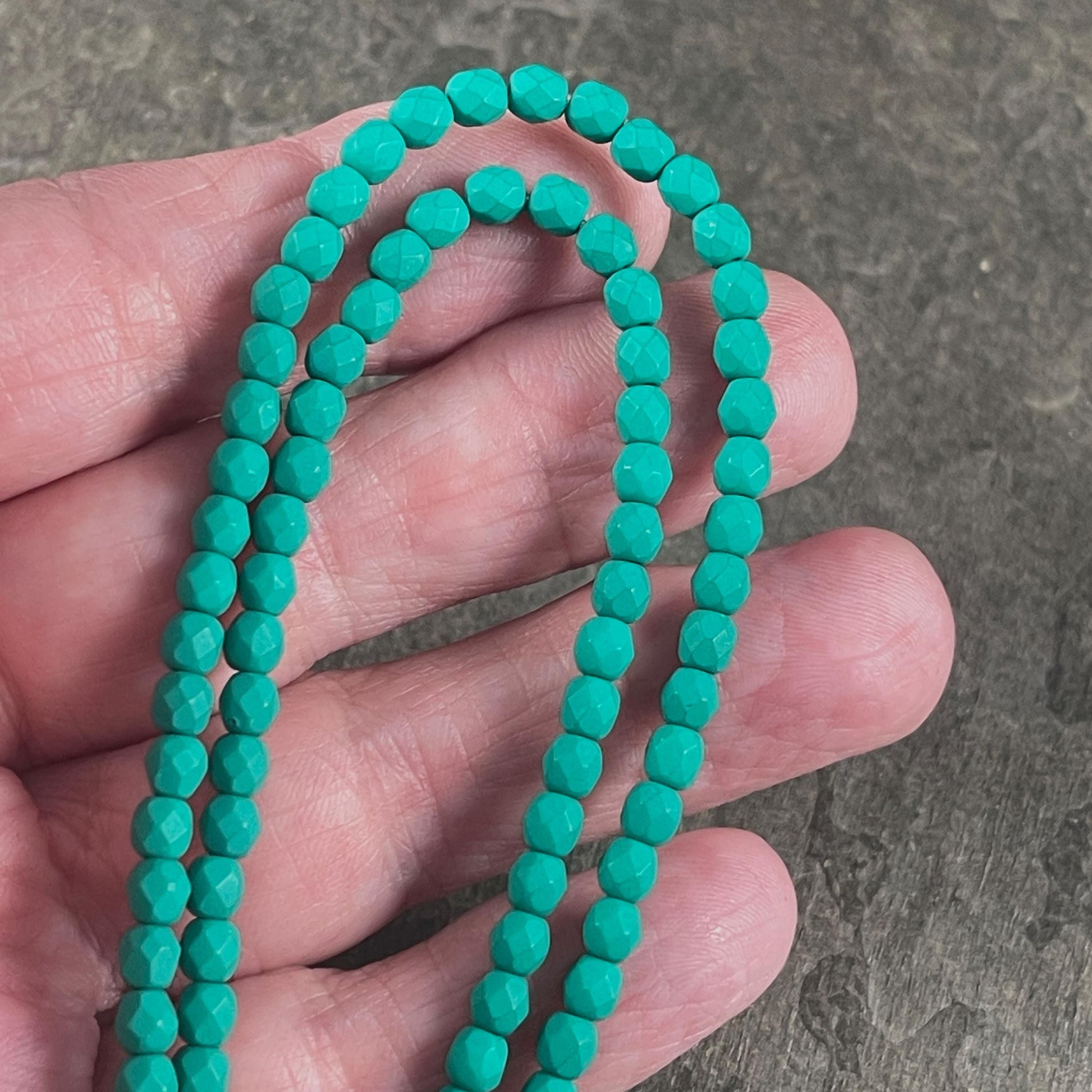 Czech Glass Beads - 4mm Faceted Round Fire Polished Beads - Matte-Neon Emerald Green (FP4/SM-25128) * Qty. 50