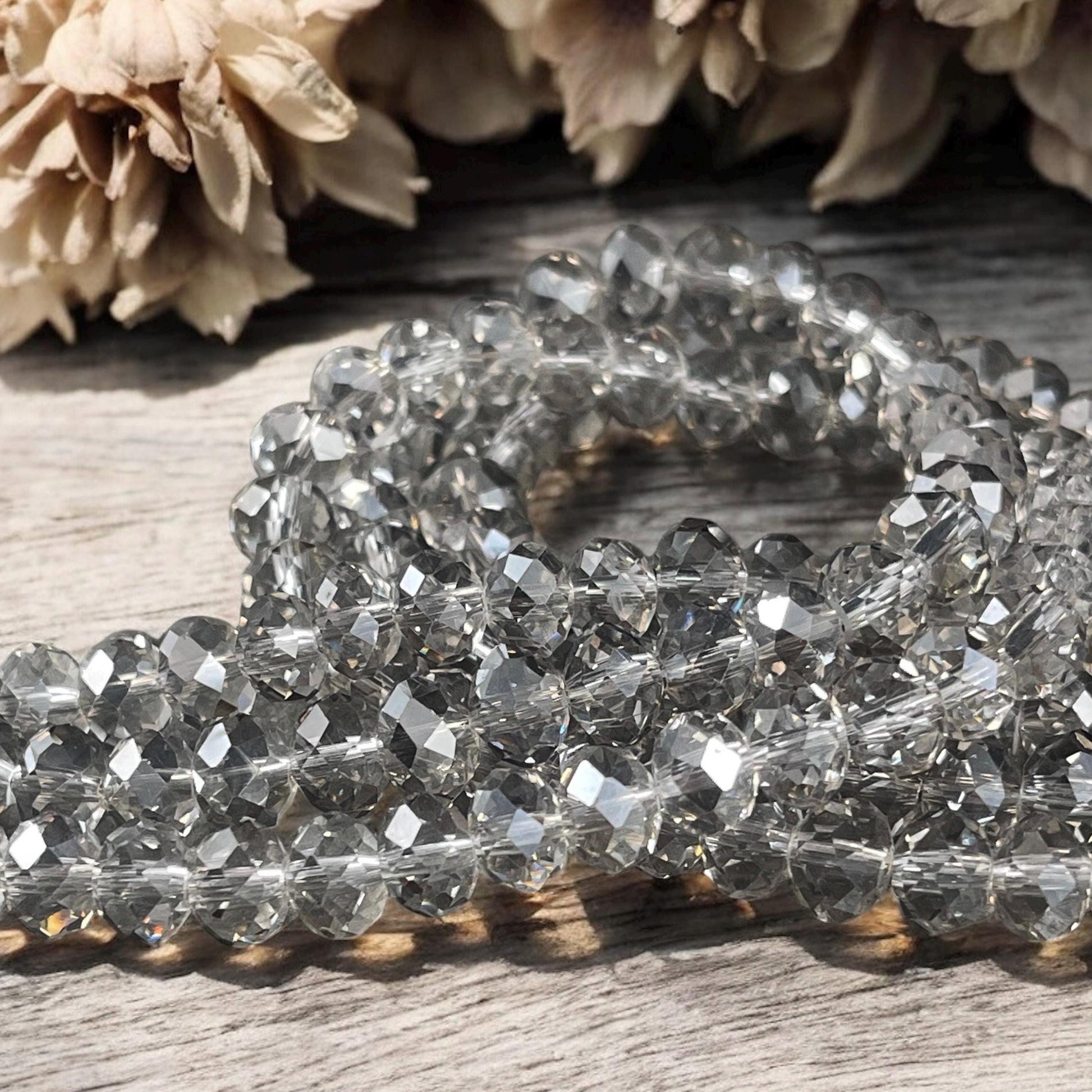 Black Diamond 8x6mm Rondelle, Transparent Gray Faceted Glass Beads (BlackDiamond-8) * 36 Beads
