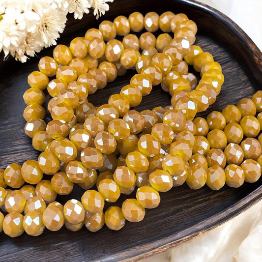 Dark Yellow Beads, 8x6mm Rondelle, Dark Yellow with AB Finish, Faceted Glass Beads (Marigold Yellow) * 36 Beads