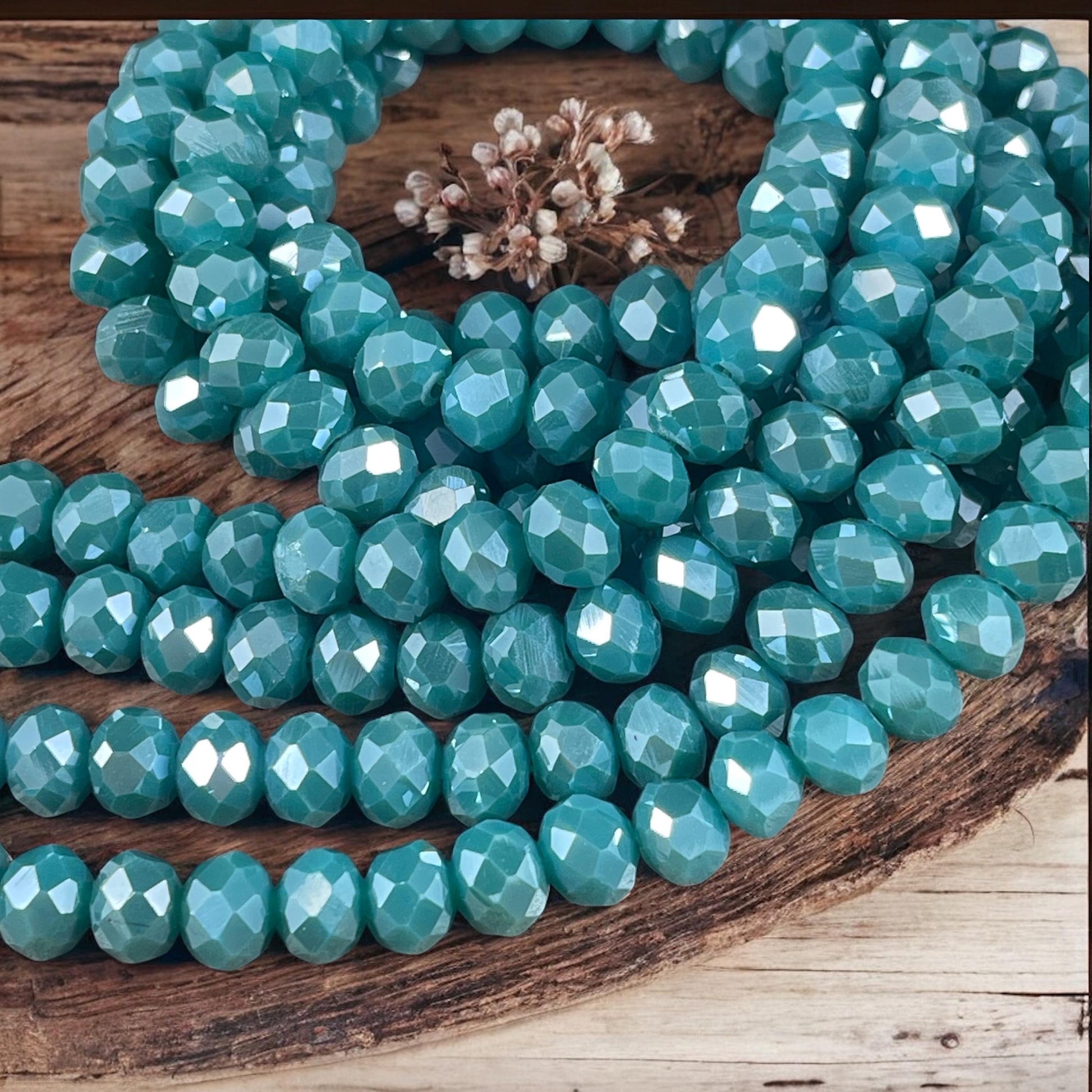 8x6mm Blue Rondelle, Opaque Cadet Blue Faceted Glass Beads (CadetBlue-8) * 36 Beads