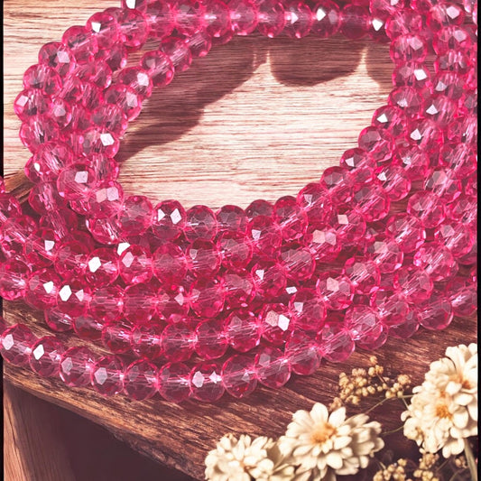 6x5mm Faceted Glass Beads, Dark Pink Faceted Rondelles (RosePink-6) * 80 Beads