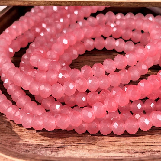 6x5mm Faceted Glass Beads, Milky Watermelon Pink Faceted Rondelles (Watermelon-6) * 80 Beads