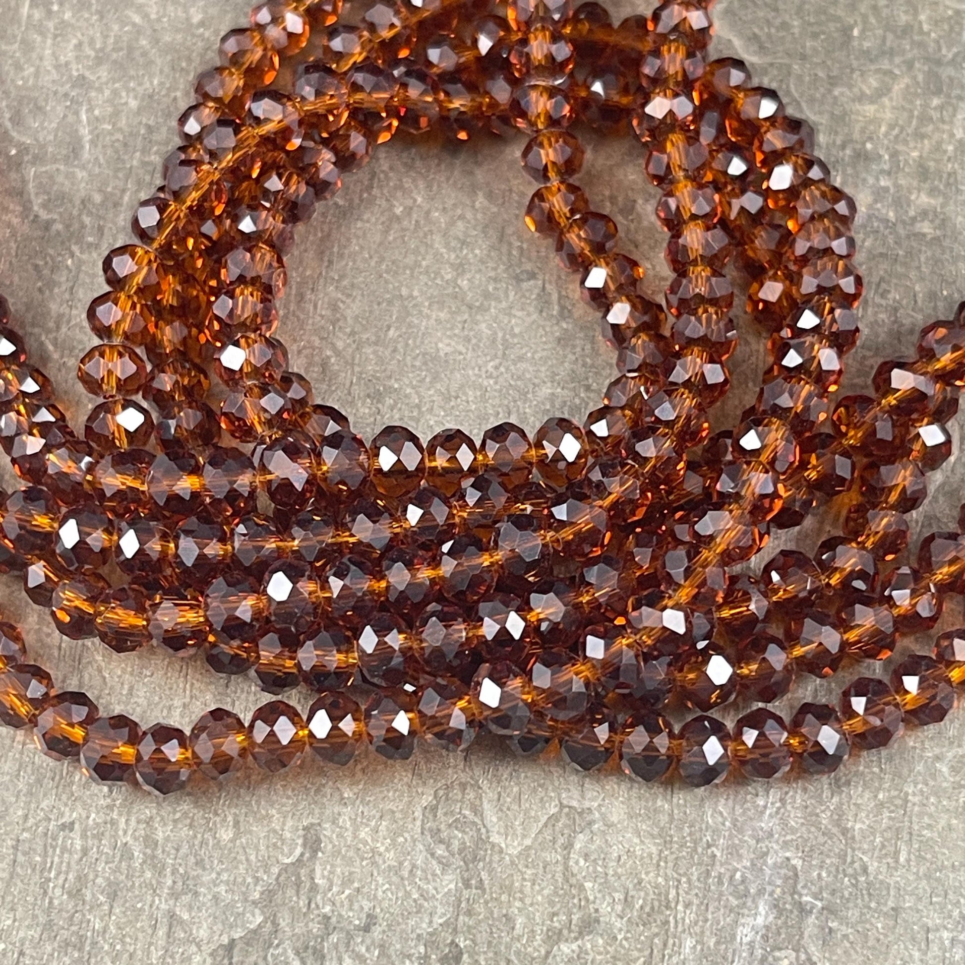 6x5mm Faceted Glass Beads, Transparent Brown Faceted Rondelles (DkTopaz-6) * 80 Beads