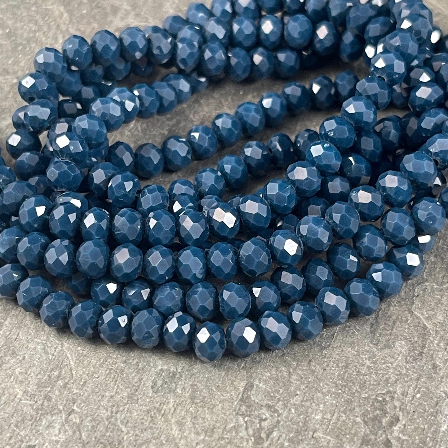 6x5mm Faceted Glass Beads, Opaque Navy Blue Rondelles (Navy-6) * 80 Beads