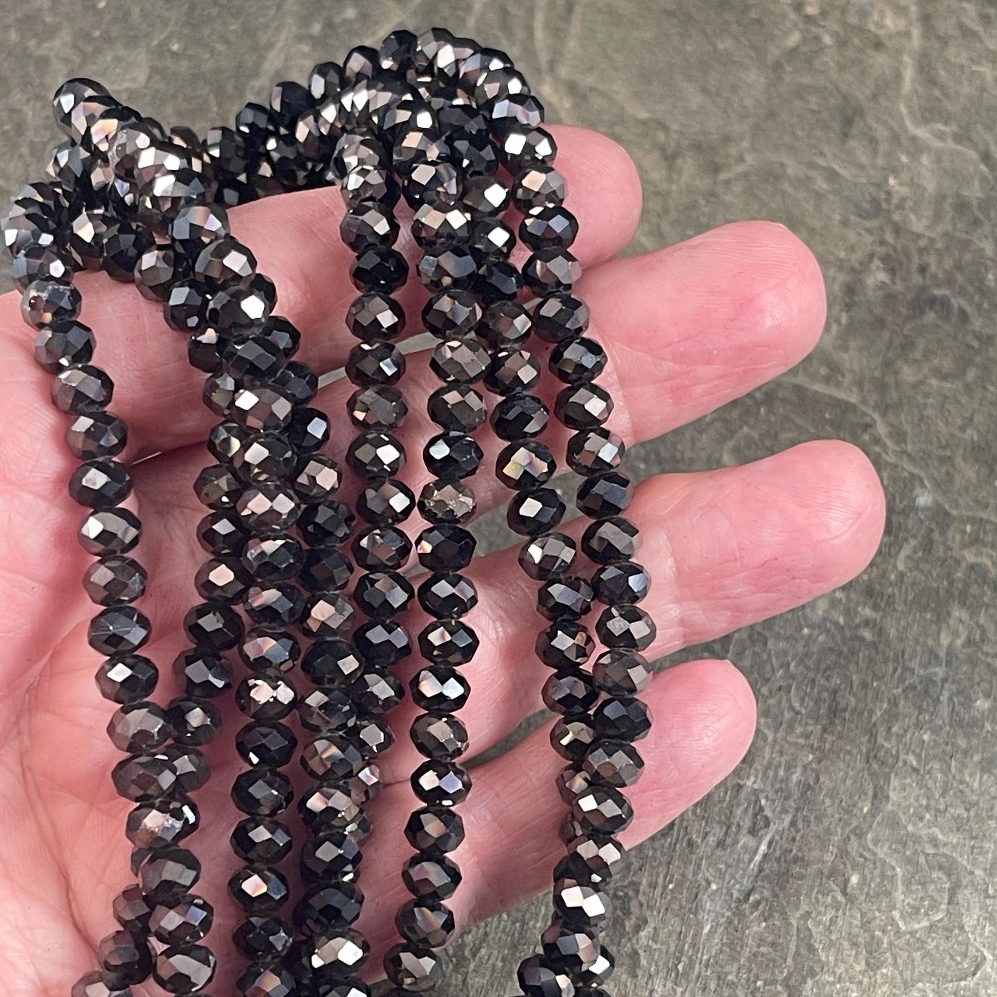 6x5mm Faceted Glass Beads, Black with AB Finish (BlackAB-6) * 80 Beads