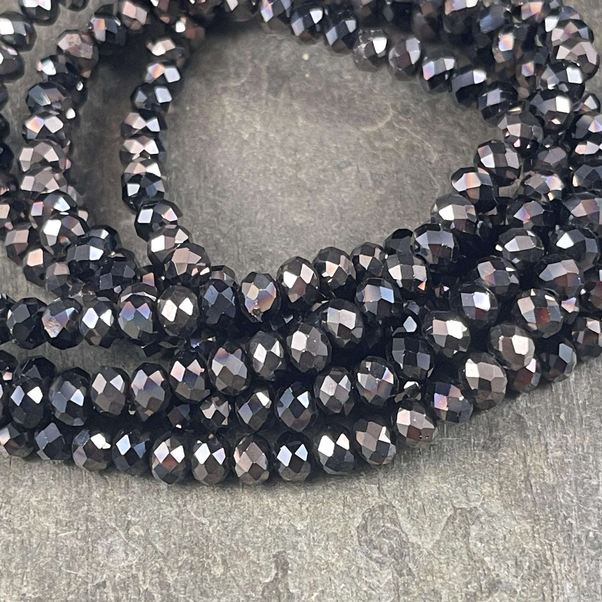 6x5mm Faceted Glass Beads, Black with AB Finish (BlackAB-6) * 80 Beads