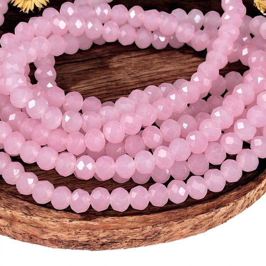 6x5mm Faceted Glass Beads, Milky Pastel Pink Faceted Rondelles (MilkyPink-6) * 80 Beads