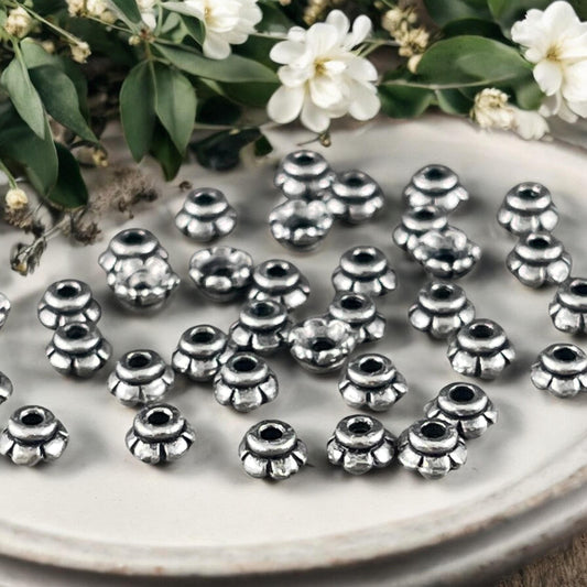 TierraCast Antiqued Pewter Flower Bead Caps, 3.5mm Tiny Scalloped Petal Bead Caps (PF/790-04) * Qty. 50