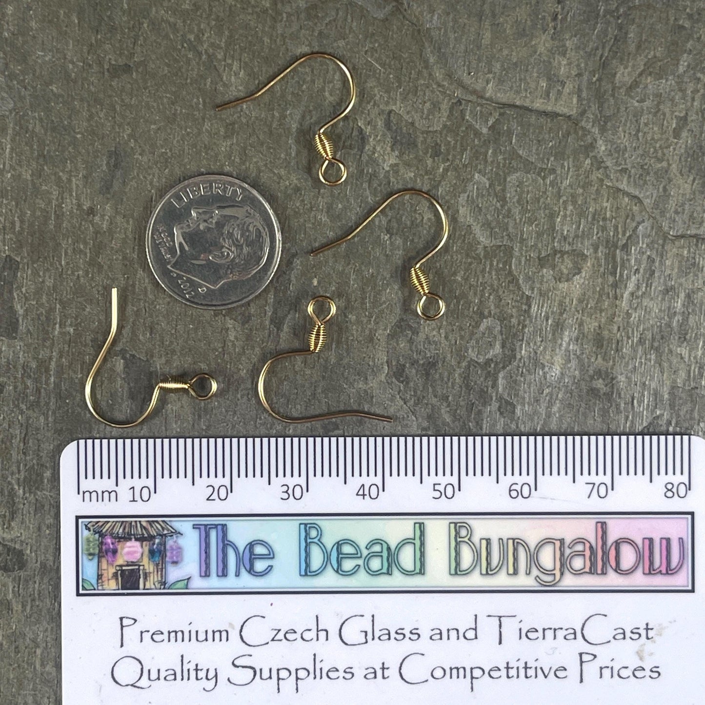 Hypoallergenic Gold Ear Wires, 18k Gold Plated 304 Stainless Steel, 18mm French Hook with Bicone Coil (H436-04G) * Qty. 30