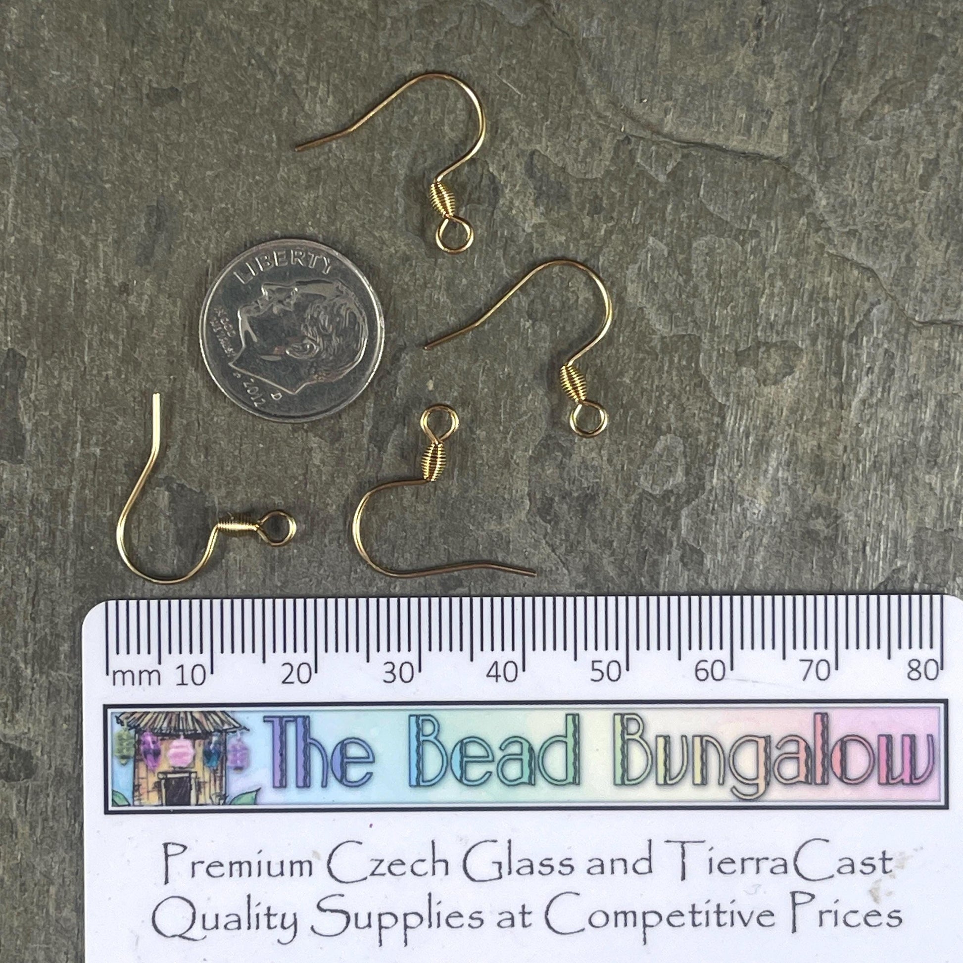 Hypoallergenic Gold Ear Wires, 18k Gold Plated 304 Stainless Steel, 18mm French Hook with Bicone Coil (H436-04G) * Qty. 30