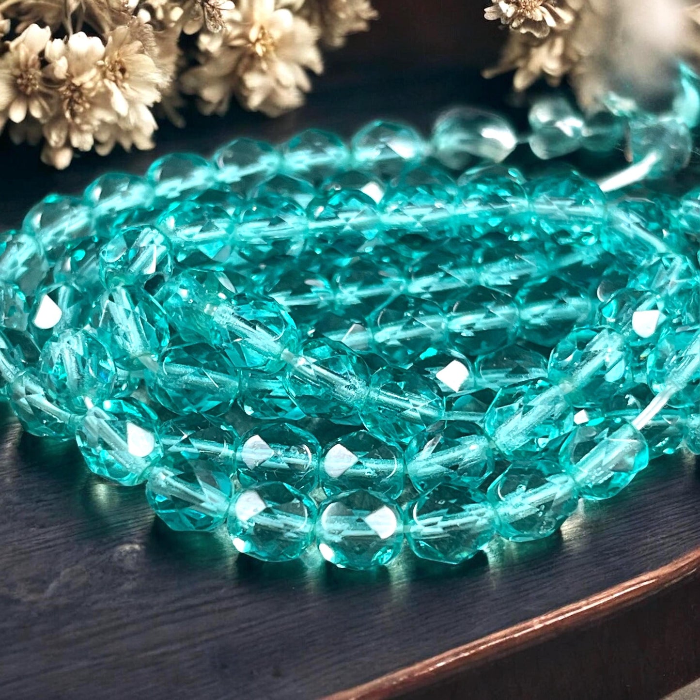 Czech Glass Beads - 6mm Faceted Round Beads, Light Teal Fire Polished Beads (FP6/SM-G0355) * Qty. 25