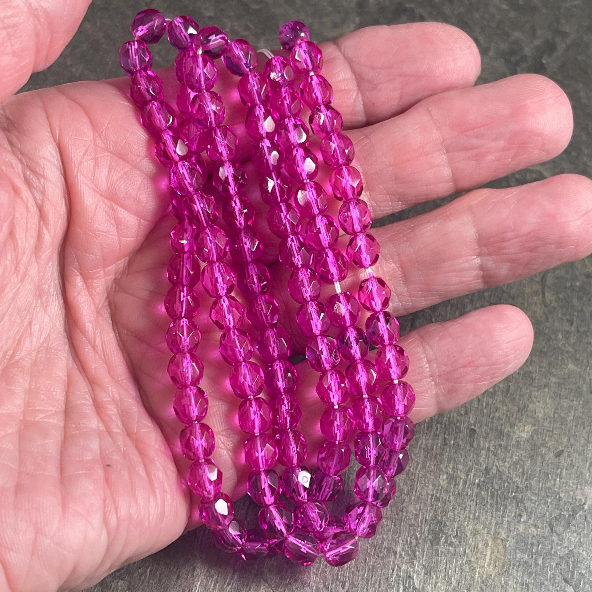 Czech Glass Beads - 6mm Faceted Round Beads, Transparent Magenta Pink (FP6/SM-F0734) * Qty. 25
