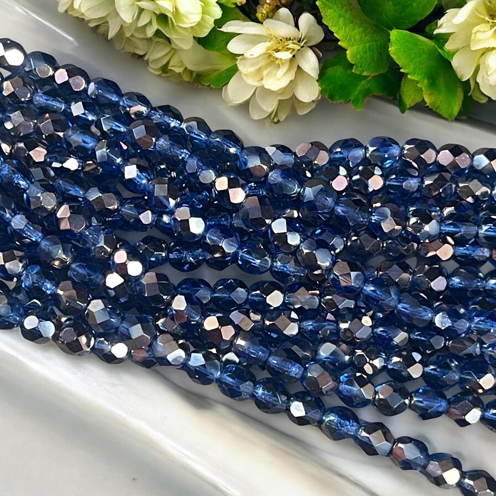 Czech Glass Beads - 6mm Faceted Round Beads, Sapphire Celsian (FP6/SM-z3005) * Qty. 25