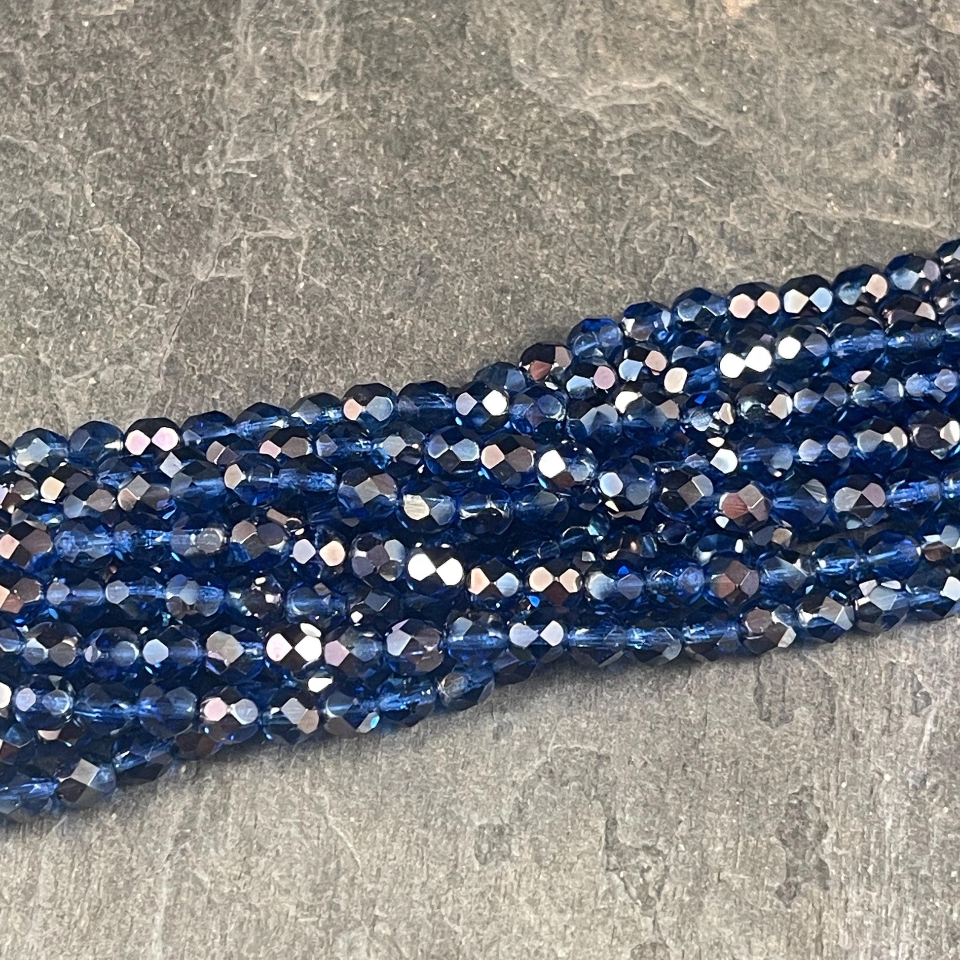 Czech Glass Beads - 6mm Faceted Round Beads, Sapphire Celsian (FP6/SM-z3005) * Qty. 25