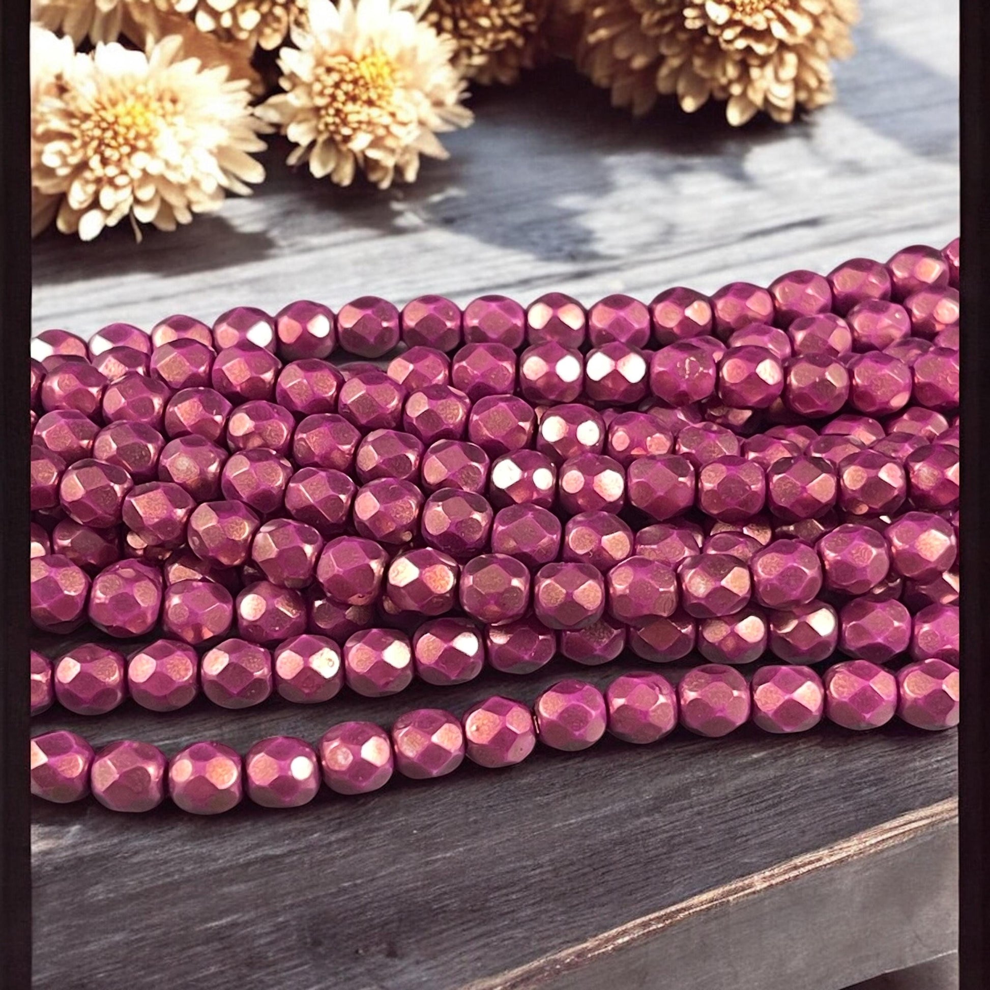 Czech Glass Beads - 6mm Faceted Round Beads, Madder Rose, Opaque Copper Rose (FP6/SM-P29260) * Qty. 25