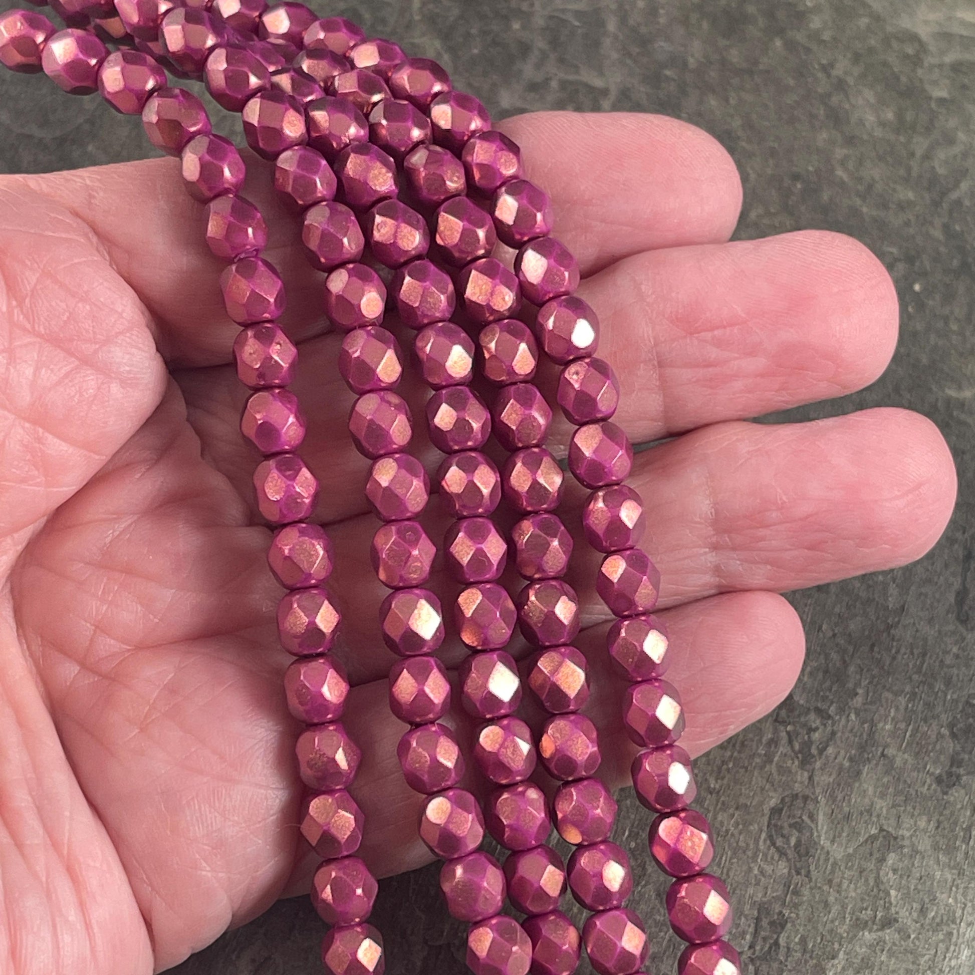 Czech Glass Beads - 6mm Faceted Round Beads, Madder Rose, Opaque Copper Rose (FP6/SM-P29260) * Qty. 25