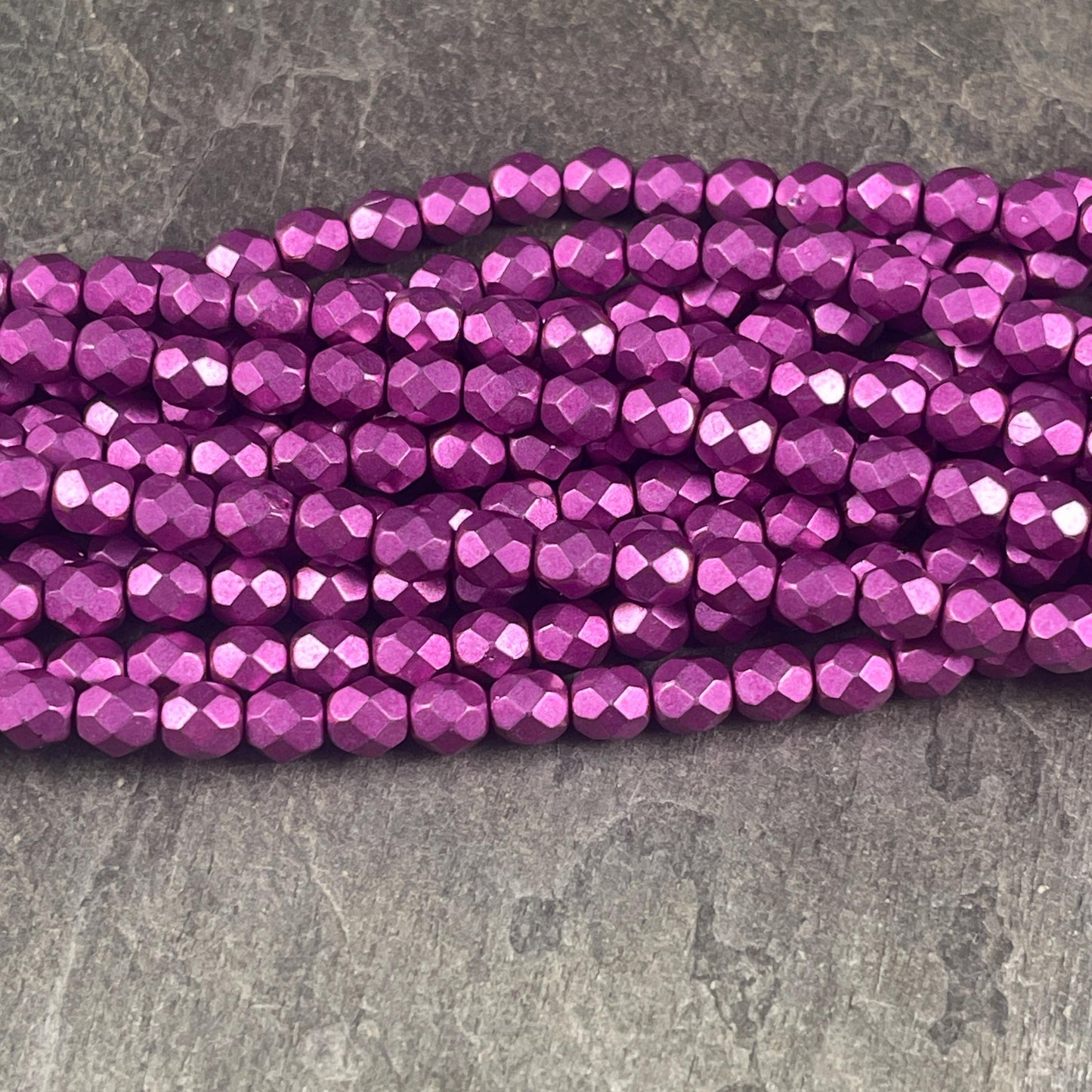Czech Glass Beads - 6mm Faceted Round Beads, Metallic Yarrow Pink (FP6/SM-77062) * Qty. 25