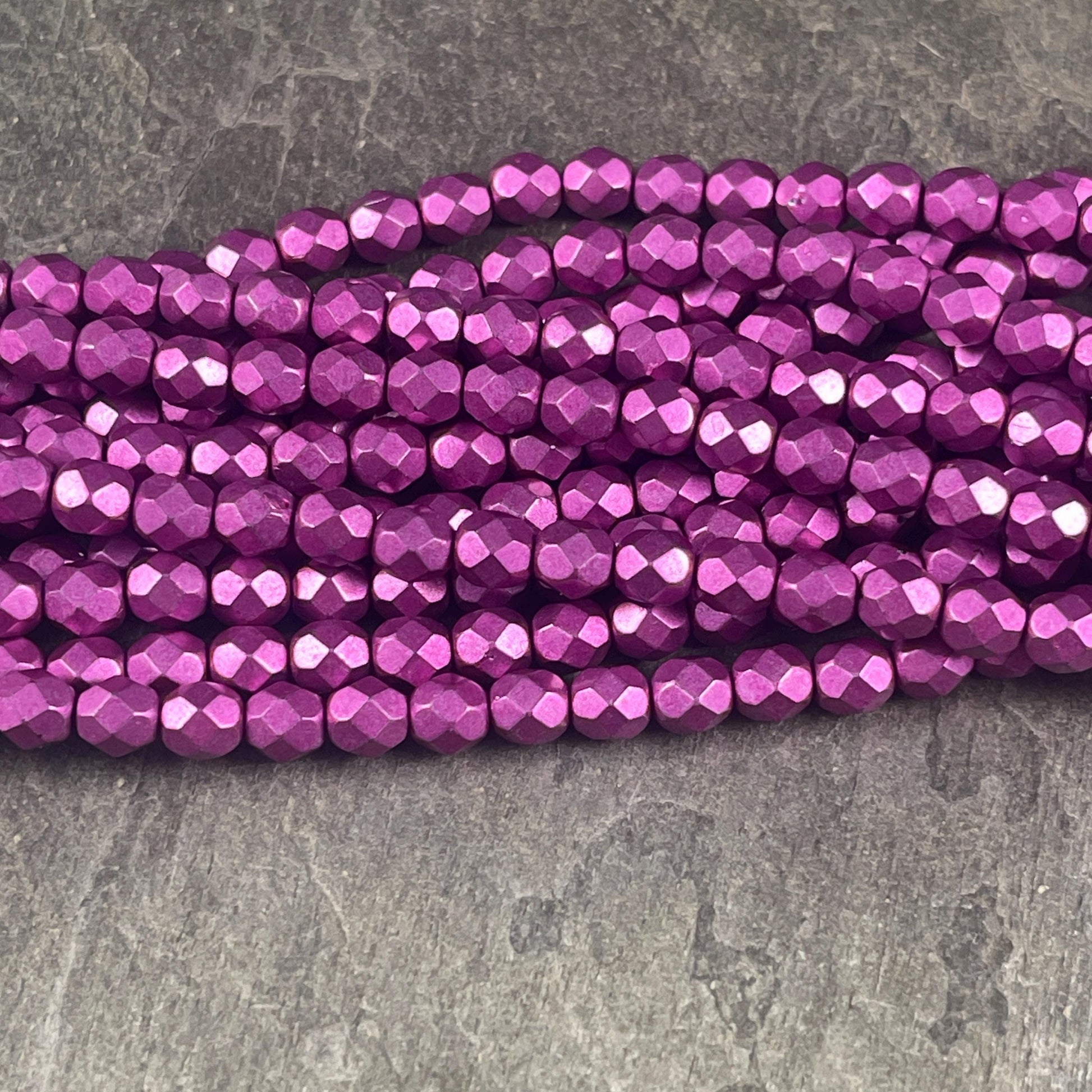 Czech Glass Beads - 6mm Faceted Round Beads, Metallic Yarrow Pink (FP6/SM-77062) * Qty. 25
