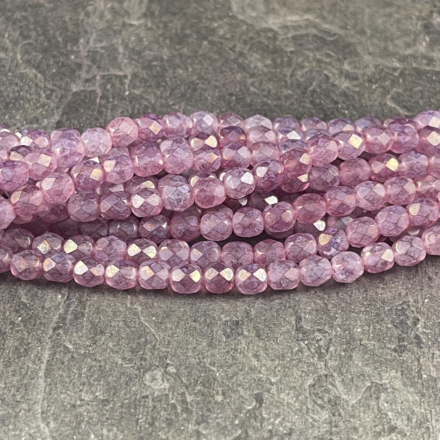 Czech Glass Beads - 6mm Faceted Round Beads, Stone Pink, Pale Marbled Pink (FP6/SM-64495) * Qty. 25