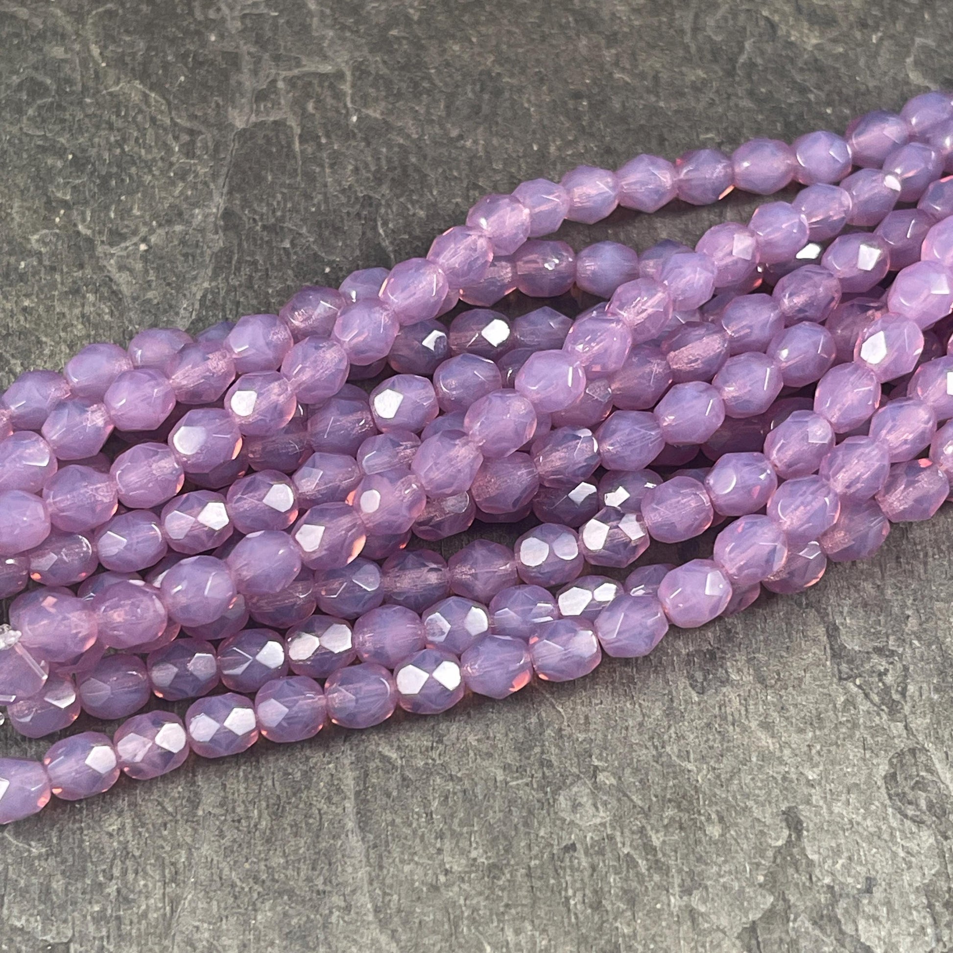 Czech Glass Beads - 6mm Faceted Round Beads, Milky Lavender (FP6/SM-71010L) * Qty. 25