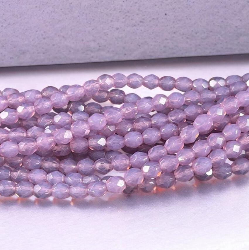 Czech Glass Beads - 6mm Faceted Round Beads, Milky Lavender (FP6/SM-71010L) * Qty. 25