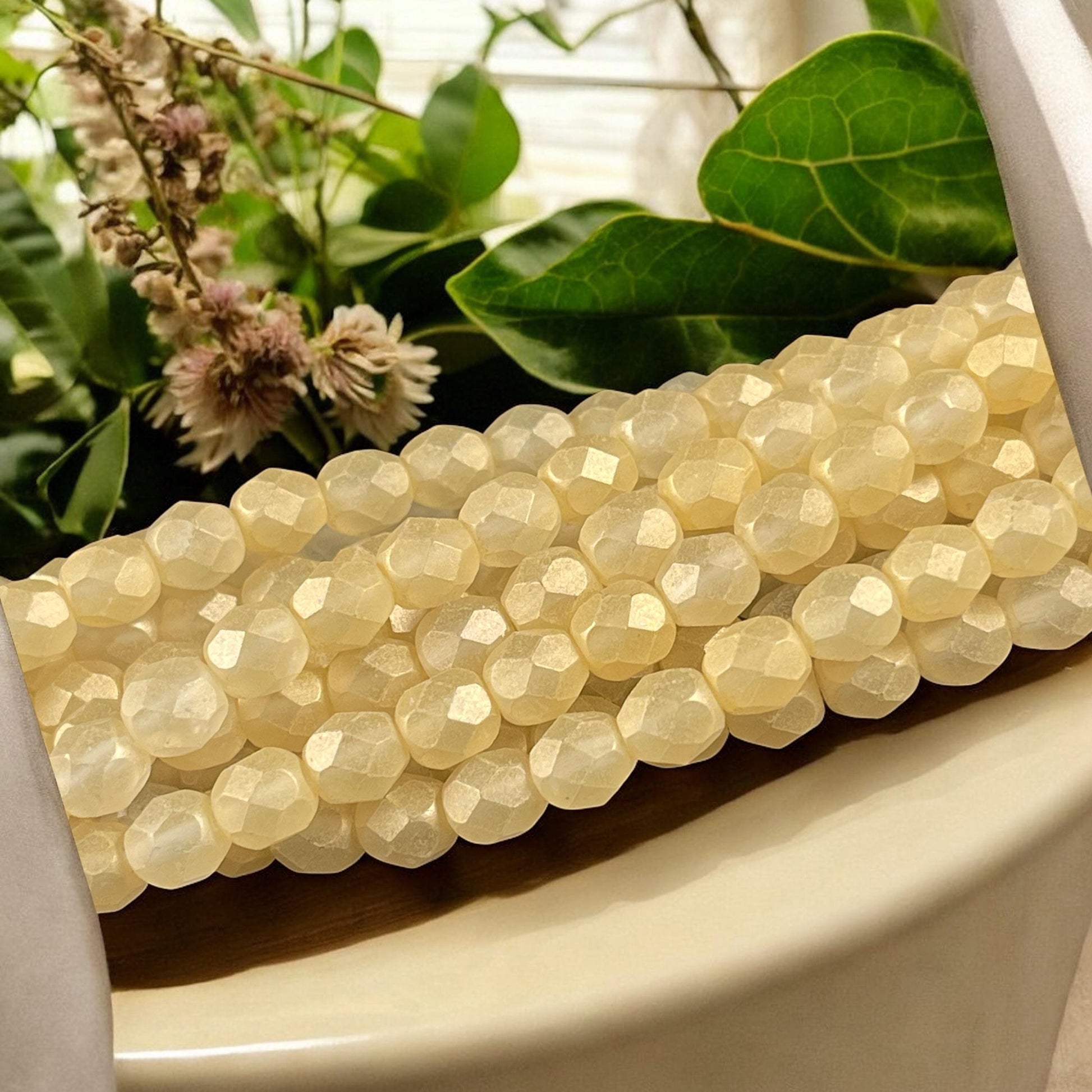 Czech Glass Beads - 6mm Faceted Round Beads, Soft Golden Yellow (FP6/SM-79081CR) * Qty. 25