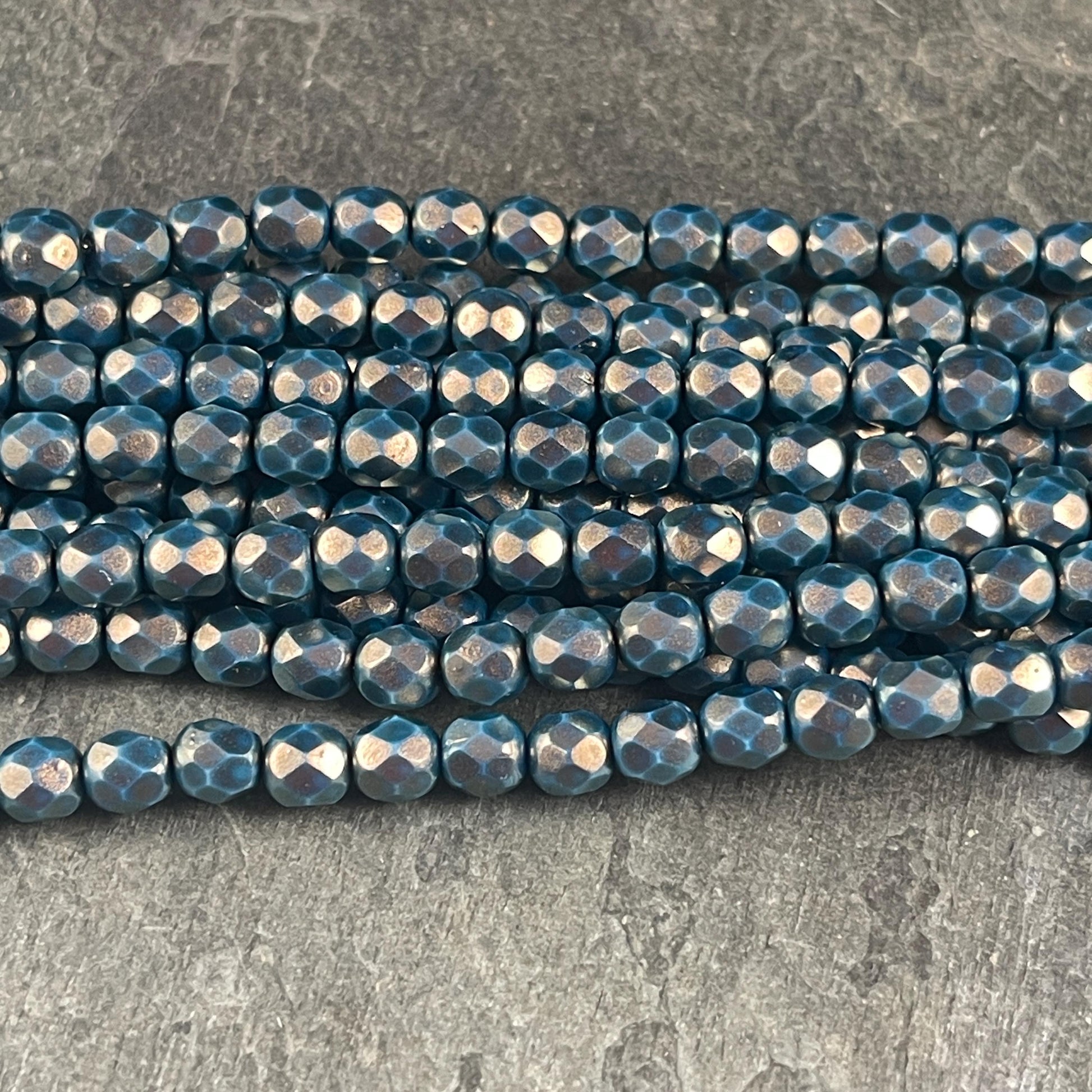Czech Glass Beads - 6mm Faceted Round Beads, Golden Halo Azurite (FP6/SM-P29266) * Qty. 25