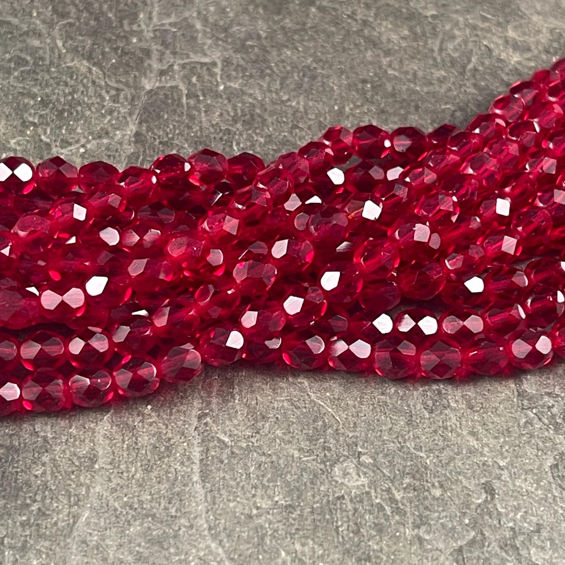 Czech Glass Beads - 6mm Faceted Round Beads, Transparent Ruby Red Beads (FP6/SM-9010) * Qty. 25