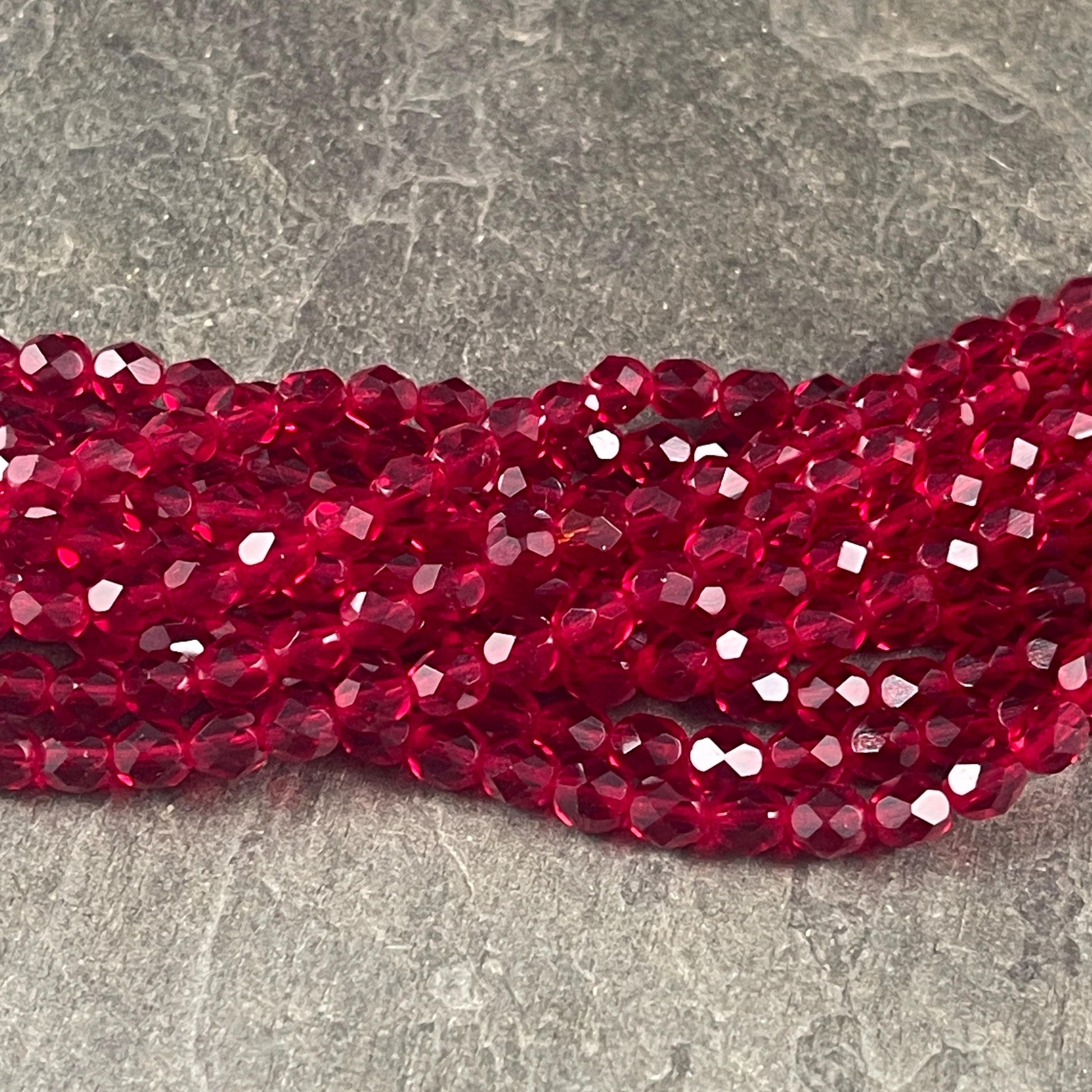 Czech Glass Beads - 6mm Faceted Round Beads, Transparent Ruby Red Beads (FP6/SM-9010) * Qty. 25
