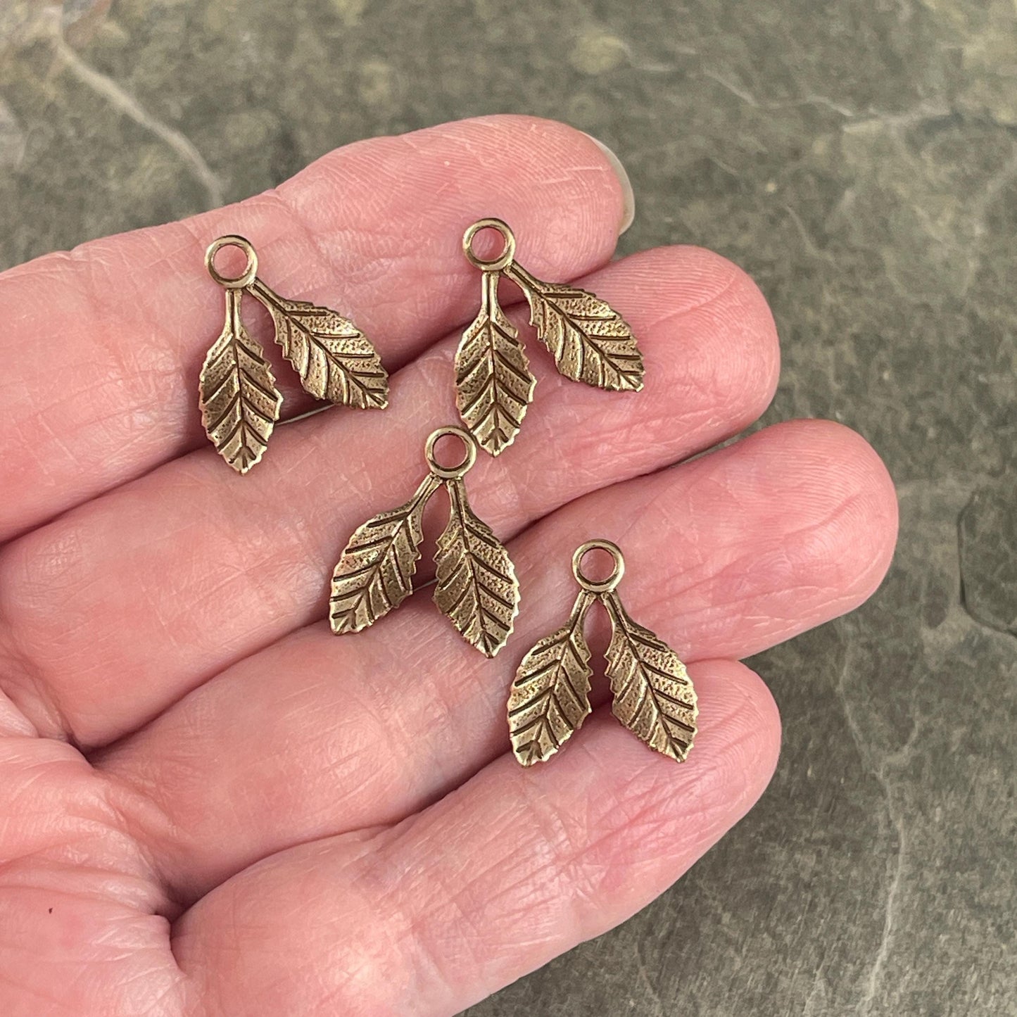 Antiqued Brass Double Leaf Charms, Nature Theme Charms, Floral Designs (A134) * Qty. 6
